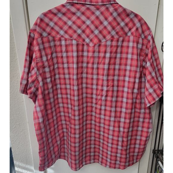 Wrangler Pearl Snap Western Red White Plaid Short Sleeve Men's Shirt 2XL - Picture 2 of 5